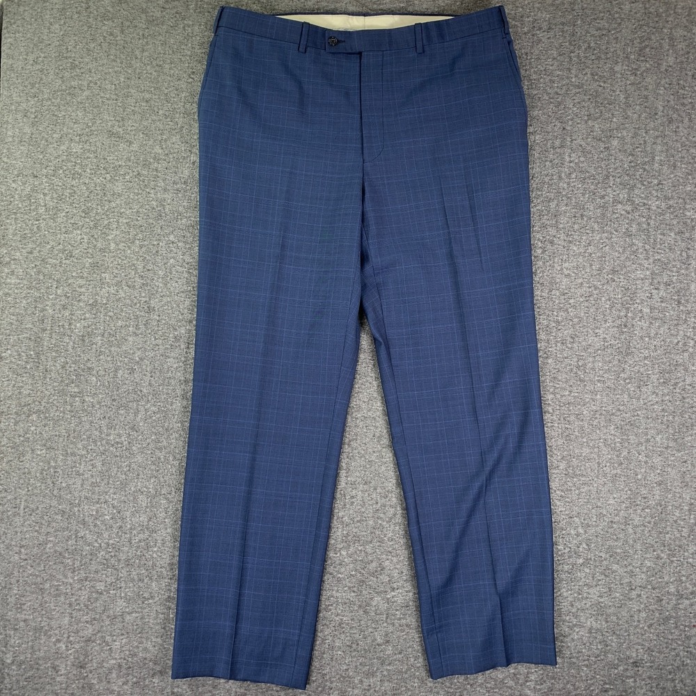 Jack Victor 2 Piece Suit Men 46L Blue Windowpane Wool Business Nepal CT - Picture 12 of 16